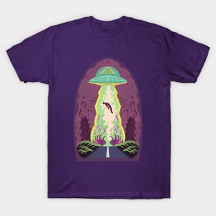 Man being abducted by an alien spaceship T-Shirt